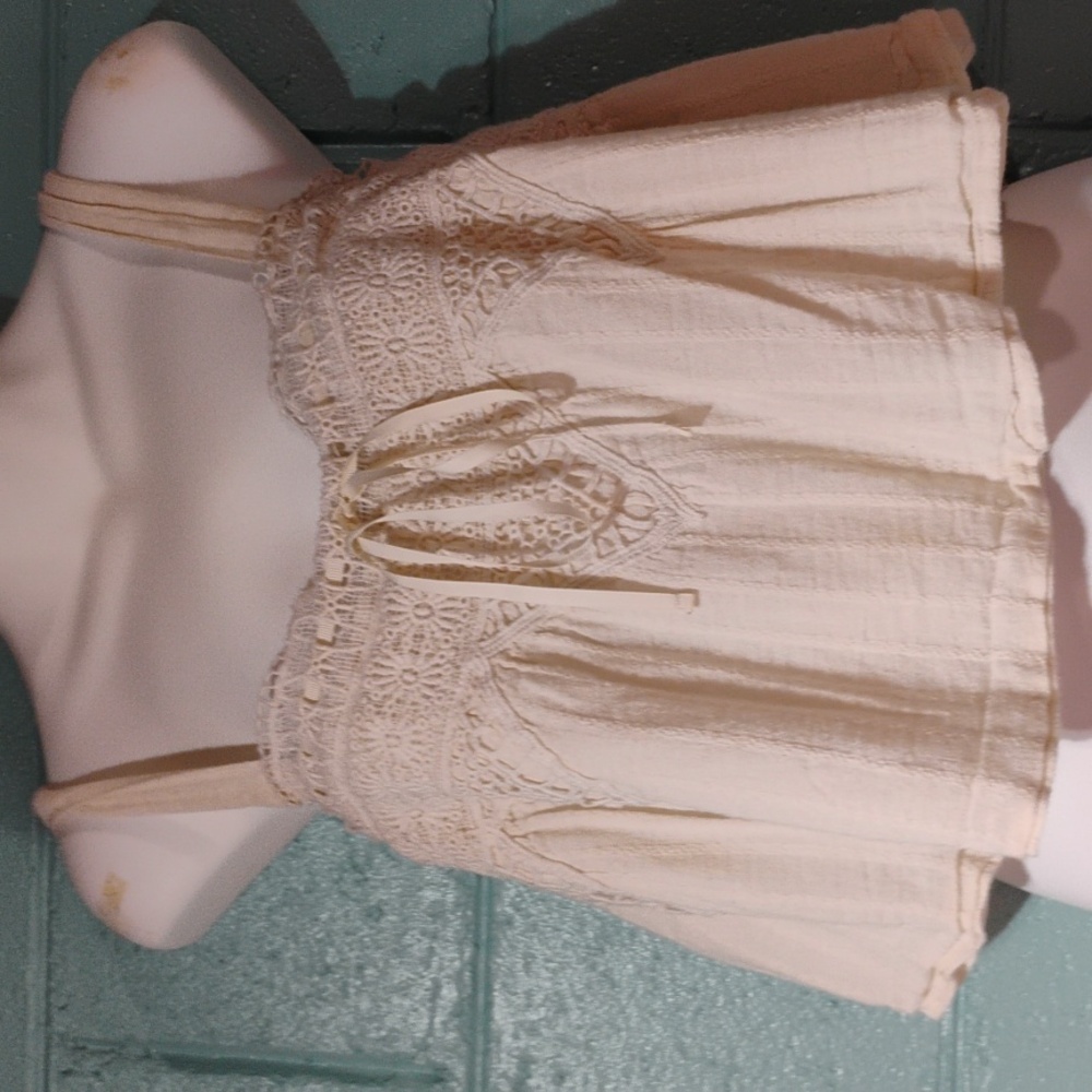 Romantic Aerie Cream Lace Drawstring Ferie Top